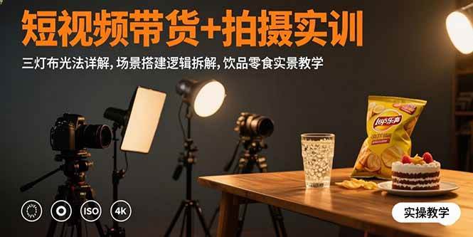 (8.1)短视频带货+拍摄实训：三灯布光法详解,场景搭建逻辑拆解,饮品零食实景教学