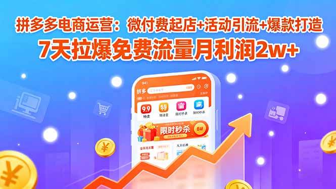 (9.11)拼多多电商运营：微付费起店+活动引流+爆款打造 7天拉爆免费流量月利润2w+