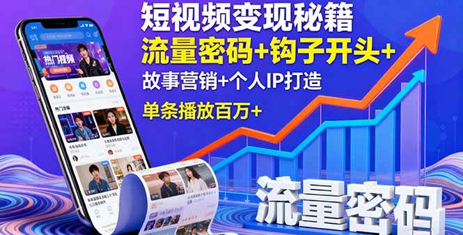 (9.24)短视频变现秘籍，流量密码+钩子开头+故事营销+个人IP打造，单条播放百万+